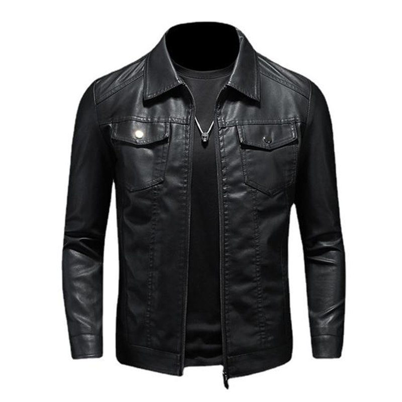 Men's Lapel Leather Biker Jacket 37377631X