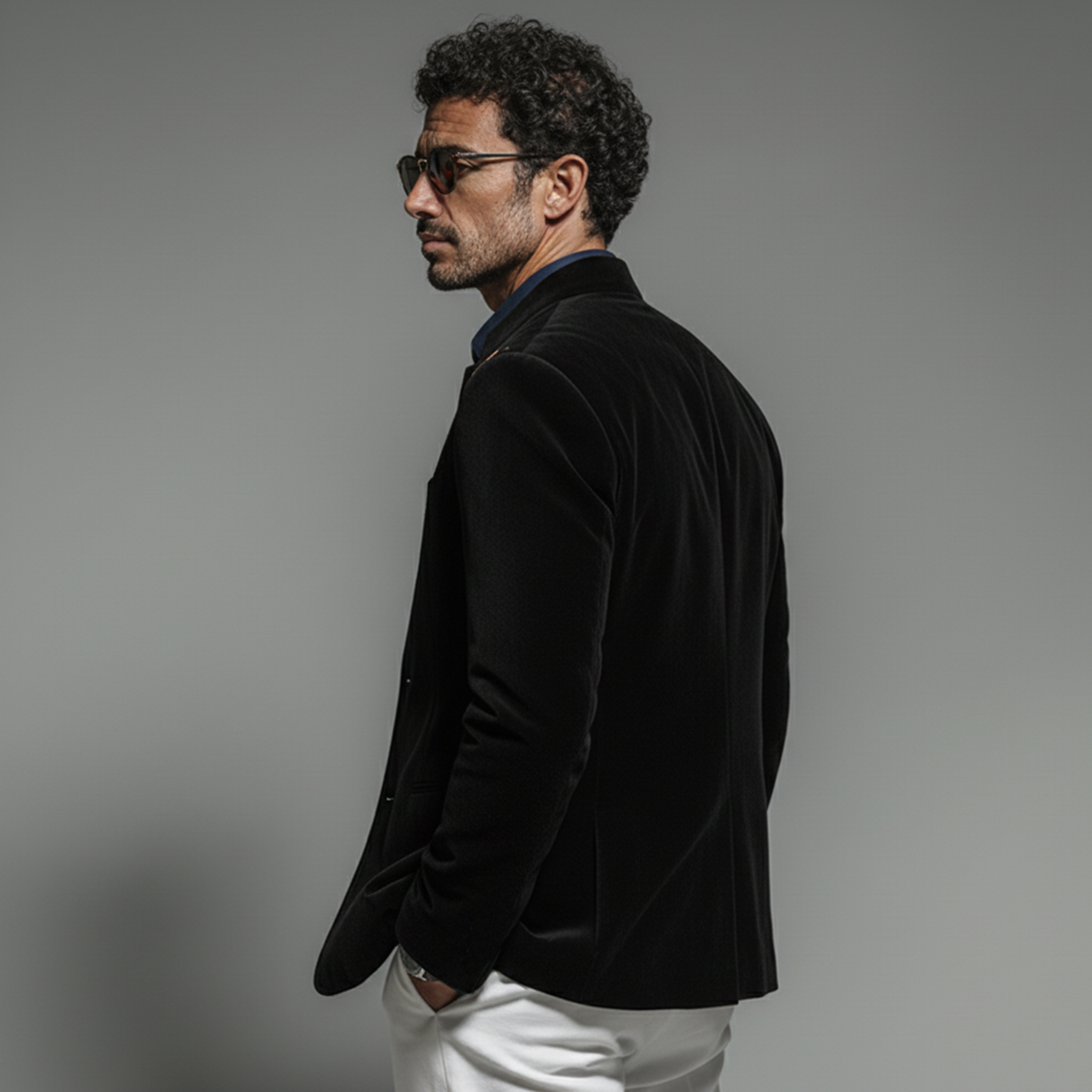 Men's Classic Vintage Stand-collar Embroidered Faux Velvet Jacket MTA0957L4K