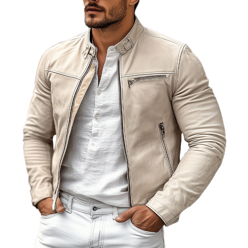 Men's Winter Vintage PU Faux Leather Zip-up Jacket MTA0884L8P