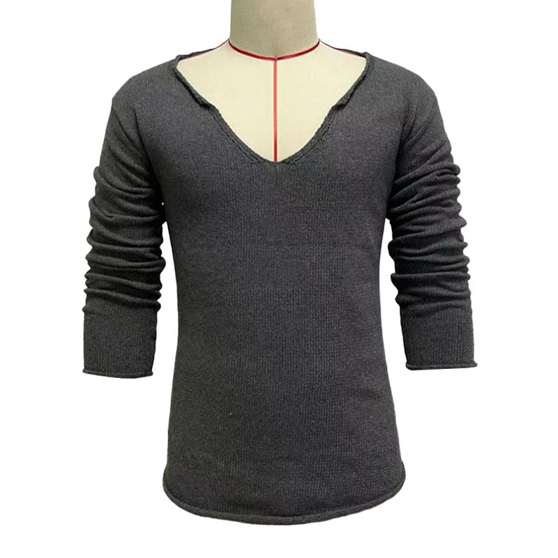 Men's Casual V Neck Long Sleeve Slim Fit Knitted Sweater 30697065M