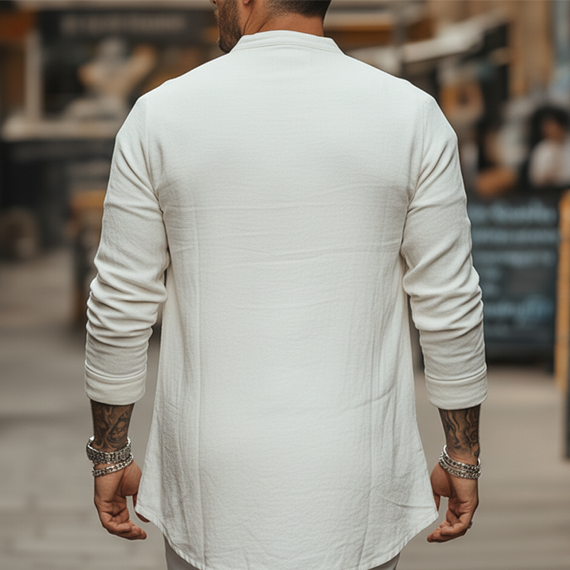 Men's Stylish And Simple Cotton And Linen Blend Button-down Shirt MTA0858L5P