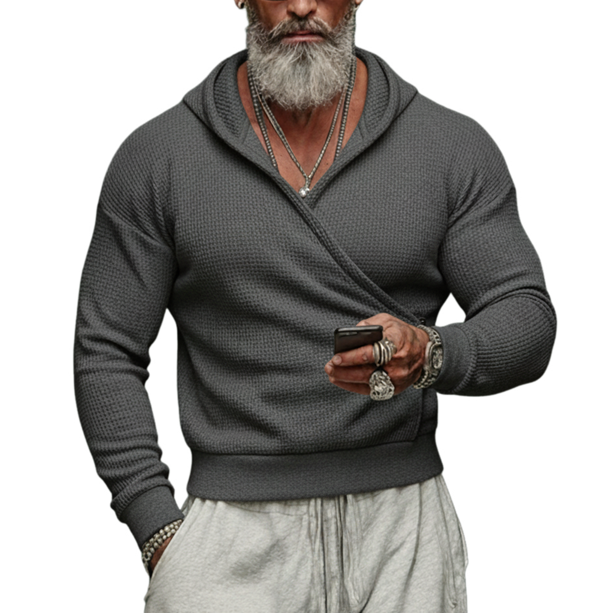 Men's Stylish And Trendy Waffle Hooded Slim-fit Sweatshirt MTA0972L7K