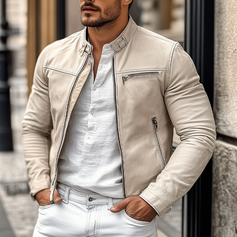 Men's Winter Vintage PU Faux Leather Zip-up Jacket MTA0884L8P