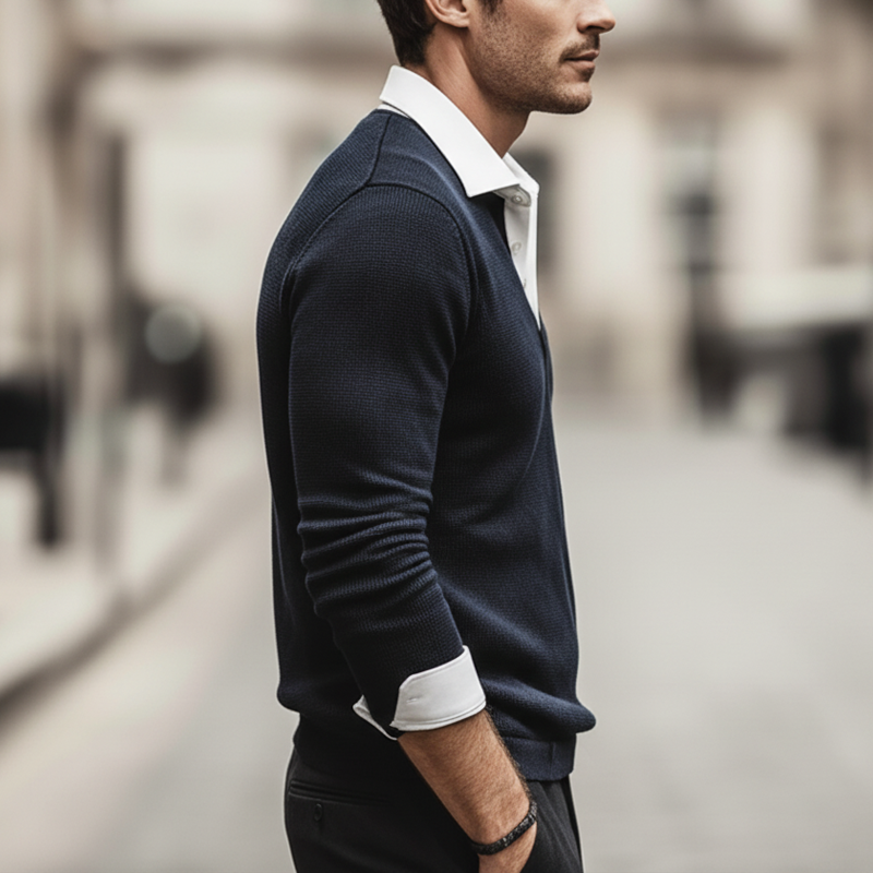 Men's Business Knitted Color-Blocked Collar Polo Shirt MTA0907L2U