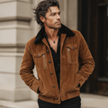 Men's Urban Caramel Corduroy Fur Collar Jacket MTA0980L5U