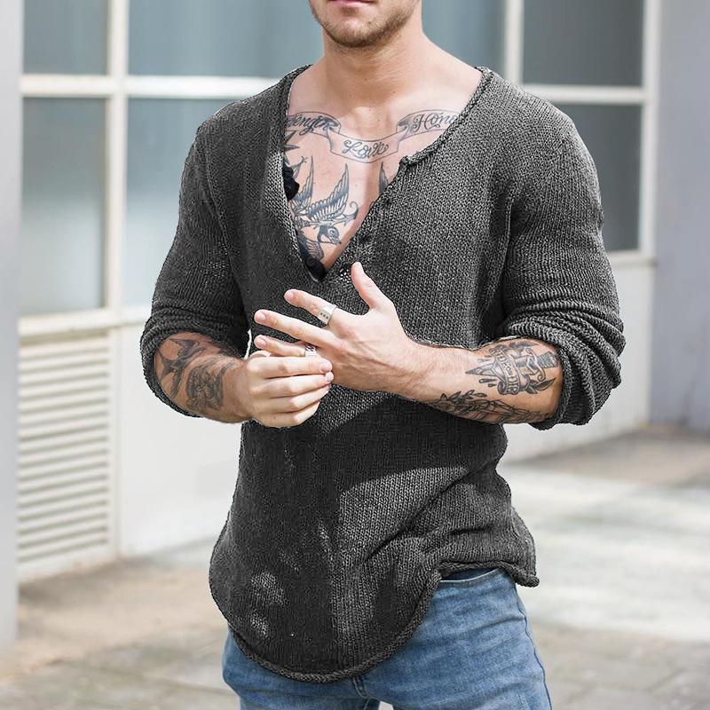 Men's Casual V Neck Long Sleeve Slim Fit Knitted Sweater 30697065M