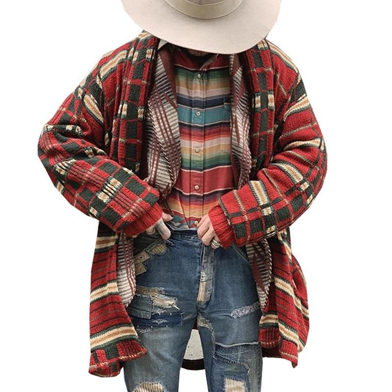 Men's Vintage Check Jacquard Loose Knit Cardigan 25744659M